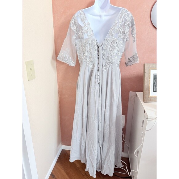 Miss Veil Womens Light Gray Short Sleeve Boat Neck Midi A-Line Dress Size Large - Picture 5 of 11